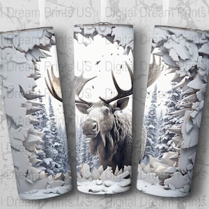 3D Moose in Forest 20 oz Skinny Tumbler Sublimation Design, Straight & Tapered Wrap, Tumbler Wrap, Tumbler Png, Instant Download