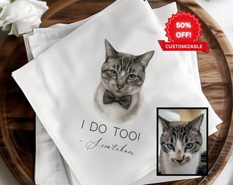 Weddings Cocktail Napkins with Pet | Custom Pet Portrait Serviettes | Personalized Wedding Bar Decor | Dog Cat Napkins Unique Animal Design