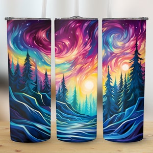 Colorful Northern Lights 20 oz Skinny Tumbler Sublimation Design, Straight & Tapered Wrap, Tumbler Wrap, Tumbler Png, Instant Download