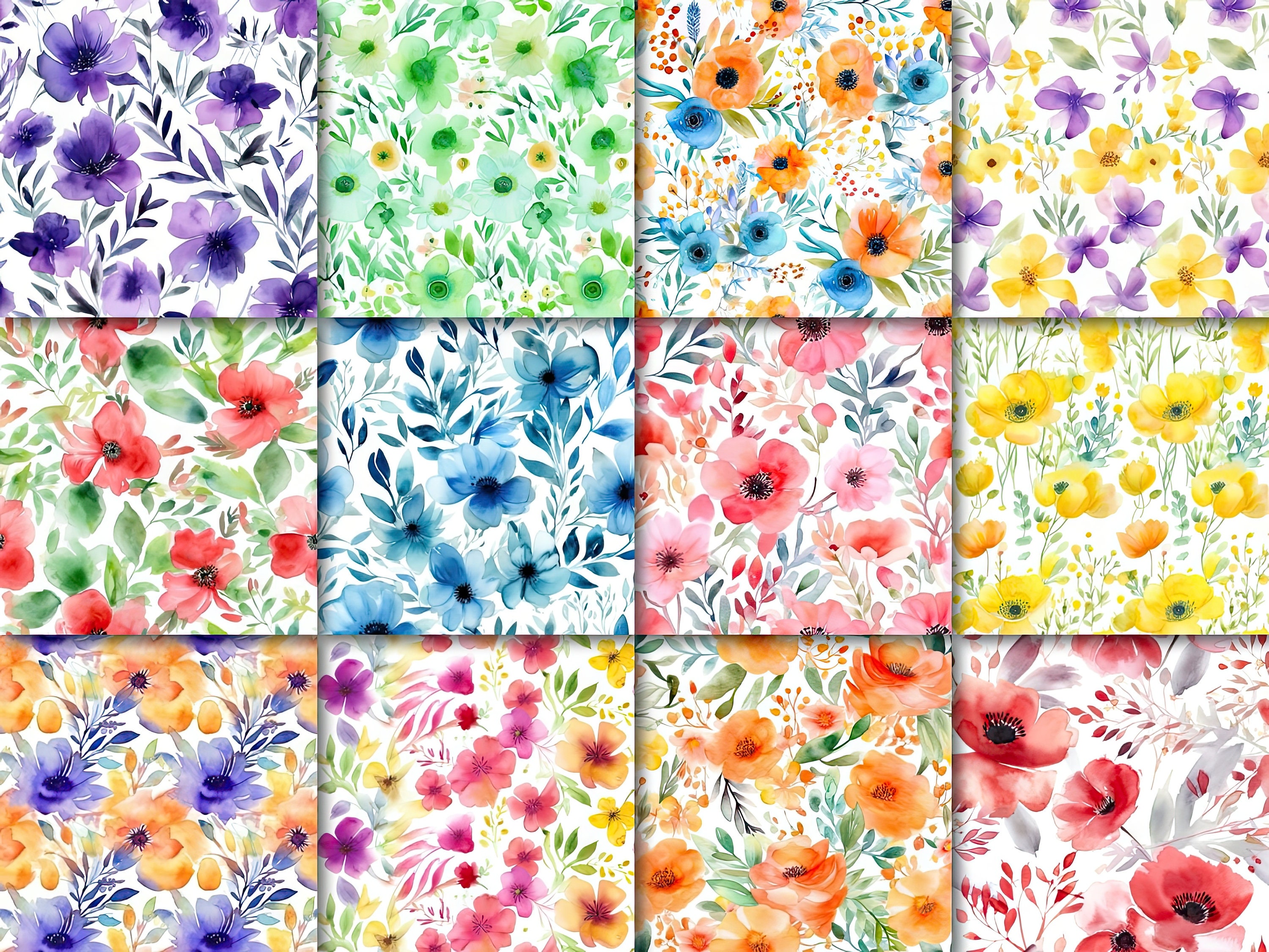 Watercolor Floral Digital Paper Seamless Spring Flowers - Etsy