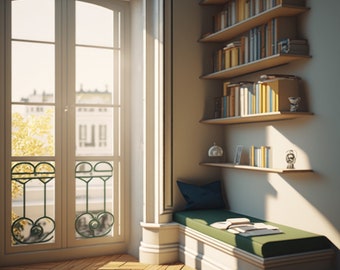 Loft Window Bookcase Zoom Background: Virtual Conference Backdrop