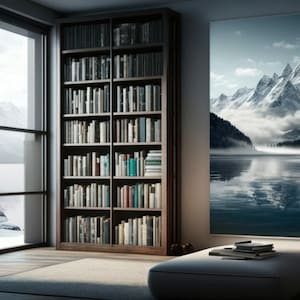 Mountain Chalet Bookcase Zoom Background: Virtual Conference Video (Digital Download)