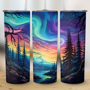 Psychedelic Northern Lights 20 oz Skinny Tumbler Sublimation Design, Straight & Tapered Wrap, Tumbler Wrap, Tumbler Png, Instant Download