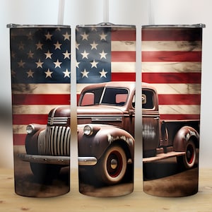 Envoltura para vaso de camión americano oxidado: vaso delgado de 20 oz PNG (descarga digital)