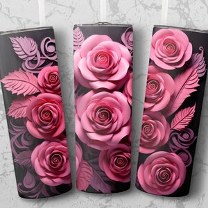 3D Pink Rose Bouquet 20 oz Skinny Tumbler Sublimation Design, Straight & Tapered Wrap, Tumbler Wrap, Tumbler Png, Instant Download