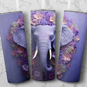 3D Lavender Elephant 20 oz Skinny Tumbler Sublimation Design, Straight & Tapered Wrap, Tumbler Wrap, Tumbler Png, Instant Download