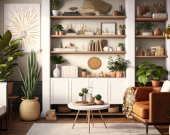 Bookcase Zoom Background: Stylish Home Office Virtual Backdrop