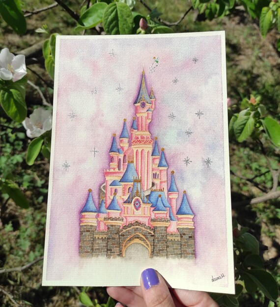 Disney castle painting, Nursery wall art, Princess castle watercolor, Kids room decor, Wall decor birthday gift, Fairytale castle art