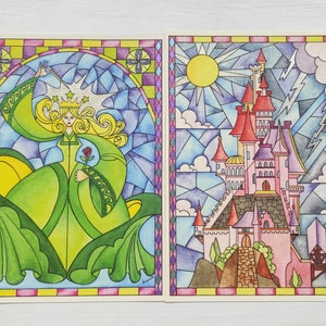 Set di 2 stampe ad acquerello, La bella e la bestia acquerello, Stampa ad acquerello in vetro colorato, Nursery wall art, Kid Room, Racconto antico come il tempo