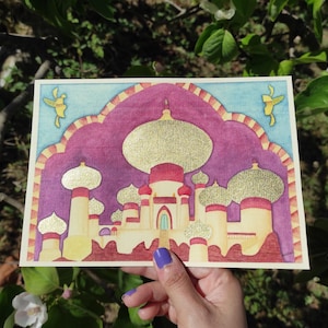 Impresión de acuarela de Aladdin, acuarela del palacio de Disney, impresión del palacio de Jasmine, cartel de película, decoración de la habitación de las niñas, impresión de arte de la pared, regalo de decoración de la pared