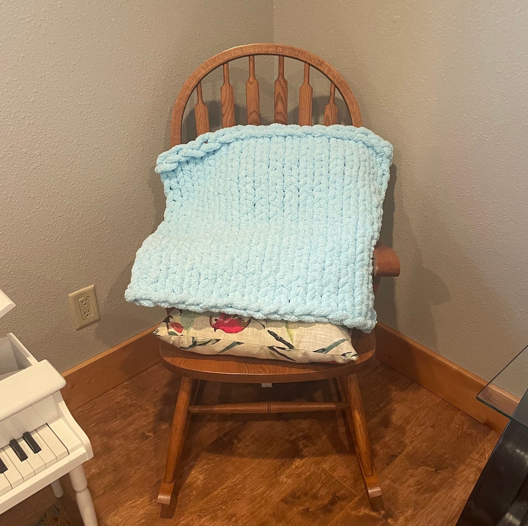 Chunky Knit Baby Blanket, Light Blue Baby Blanket, Soft Toddler Blanket