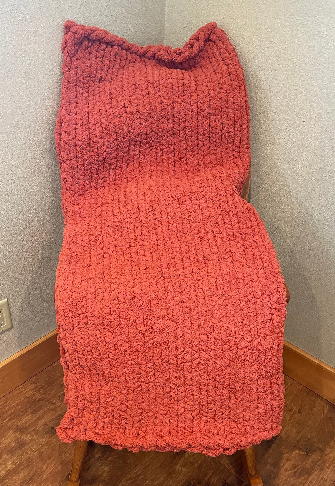 Chunky Knit Blanket Burnt Orange Throw Soft Handmade Etsy
