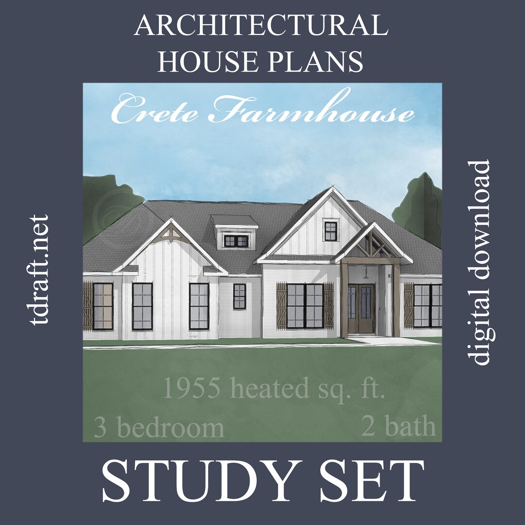 Farmhouse House Plan, Crete Design, 3 Bedroom (study Set)(pdf) - Etsy