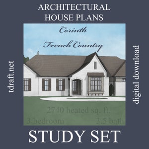 French County house plan, Corinth design, 2740 heated sq. ft., 3 Bedroom, 3.5 Bath, 2 car Garage, 2 story, custom designing, blueprints plan