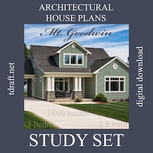 Craftsman house plan, Mt Goodwin design, 1890 heated sq. ft., 3 Bedroom, 2.5 Bath, carport, 2 story, custom designing, blueprints plans