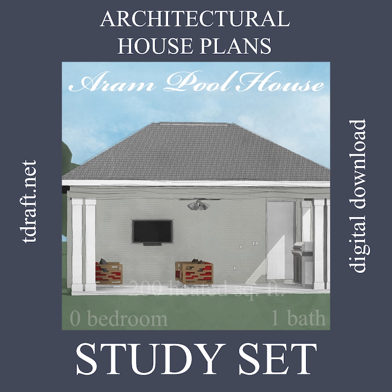 Traditional Pool House Plan, Aram Design, 528 Sq Ft (PDF) - Etsy
