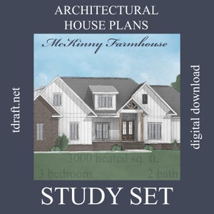 Farmhouse house plan, McKinny II design, 3000 heated sq. ft., 3 Bedroom, 2 Bath, 2 car Garage, 2 story, custom designing, blueprints plans