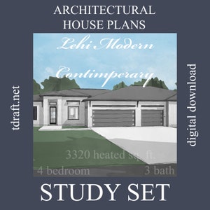 Modern house plan, Lehi design, 3320 heated sq. ft., 4 Bedroom, 3 Bath, 3 car carport, 1 story, custom designing, blueprints plan