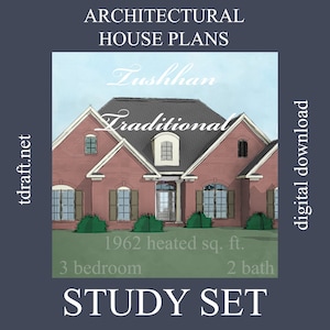 Traditional house plan, Tushhan design, 1962 heated sq. ft., 3 Bedroom, 2 Bath, 2 car garage, 1 story, custom designing, blueprints plan