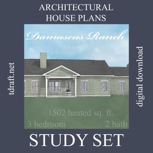 Traditioneller Hausplan, Damaskus-Design, 1502 m² beheizt, 3 Schlafzimmer, 2 Bäder, Garage für 2 Autos, 1-stöckig