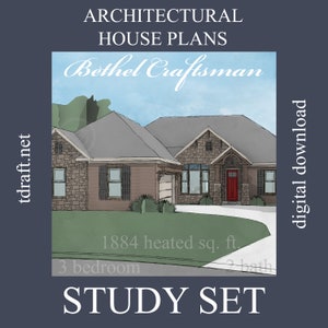 Craftsman house plan, Bethel design, 1884 heated sq. ft., 3 Bedroom, 2 Bath, 1 story, custom designing, blueprints plan
