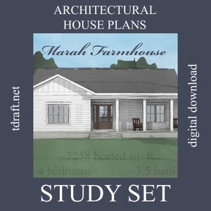 Farmhouse house plan, Marah design, 2258 heated sq. ft., 4 Bedroom, 3.5 Bath, 2 story, custom designing, blueprints plans