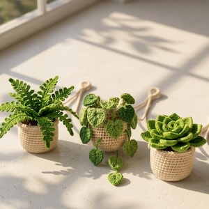 Crochet Plant Car Hanging, String of Hearts Mirror Decor, Handmade Accessory, Plant Lover Gift