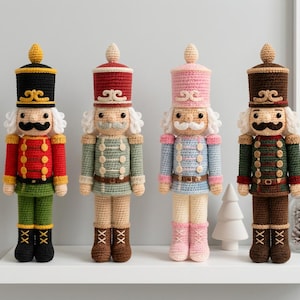 Handmade Crochet Nutcracker, Christmas Table Decor, Festive Soldier Doll, Holiday Mantel Decor, Cozy Christmas Decoration