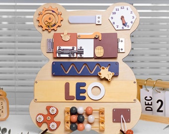 Personalized Bear Busy Board: Montessori Wooden Puzzle, Custom Name