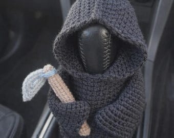 Crochet Grim Reaper Gear Shift Cover, Handmade Car Shifter Decor, Funny Car Accessory, Halloween Gift
