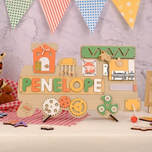 Tren de bebé personalizado Tablero ocupado Nombre de madera personalizado Rompecabezas Montessori Juguetes Regalos de baby shower 1er cumpleaños para niños Desarrollo de juguetes inteligentes