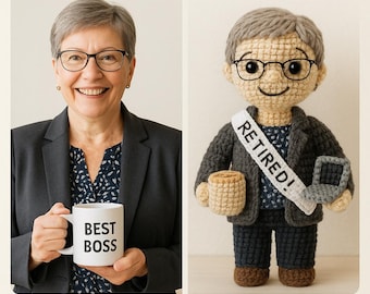 Personalized Crochet Retirement Doll – Gift For Grandpa, Colleague, Forever Keepsake For Her