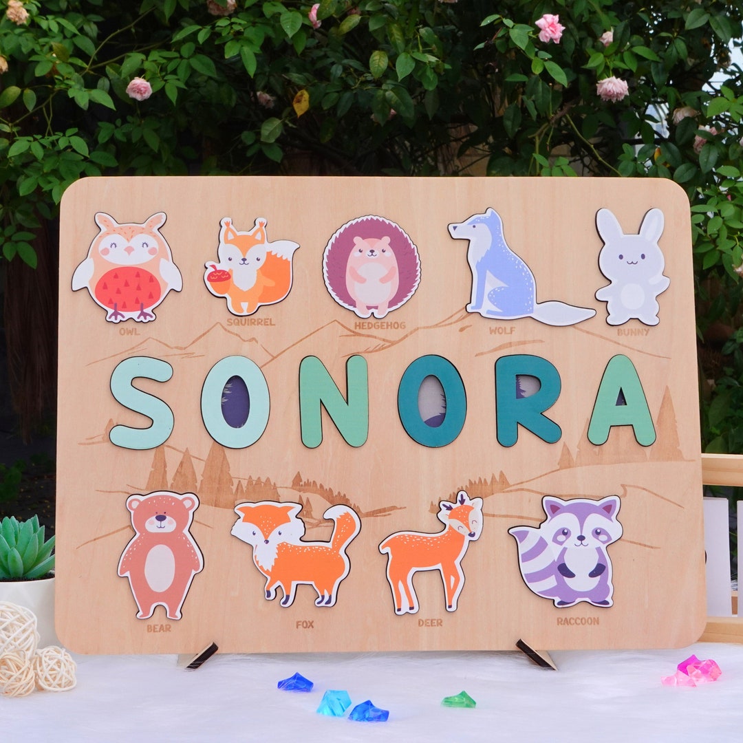 Personalized Baby Name Puzzle Board Custom Forest Animal Montessori ...