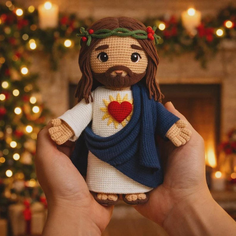 Firecos Poupée de Jésus, Jouet Religieux Christ pour les Nouveau-Nés, Cadeaux de Pâques Baptême (Jésus et Âne