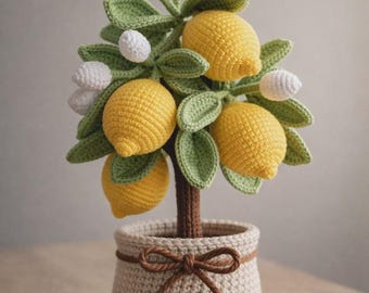 Handmade Crochet Lemon Tree Amigurumi, Kitchen Table Accent, Summer Home Decor