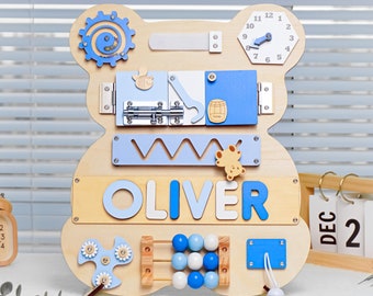 Personalized Bear Busy Board: Montessori Wooden Name Puzzle