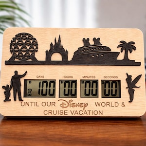 Disney World & Cruise Countdown Clock | Personalized Family Vacation Countdown Timer | Disney Trip Gift | Wooden Countdown Sign