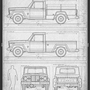 J-2000 Gladiator Jeep Blueprint: niet-ingelijste muurafdruk Paper