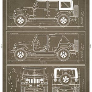 JKU Wrangler Jeep Blueprint - Wall Print Brown