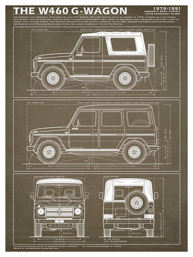 Mercedes-Benz G-Klasse der ersten Generation – Bauplan – Wandbild Braun