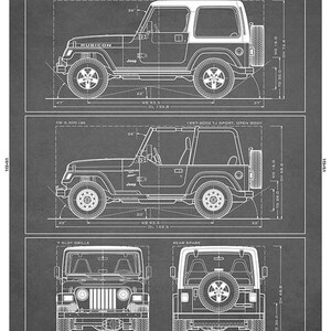 TJ Wrangler Jeep Blueprint - Wall Print Grey