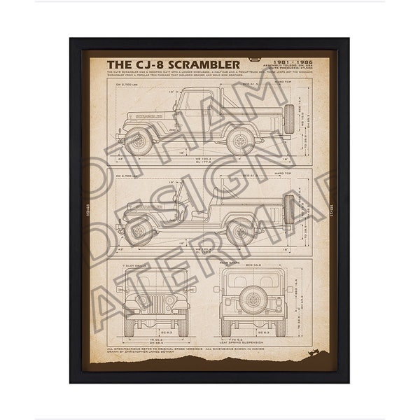 CJ-8 Scrambler Jeep Blueprint - Unframed Wall Print