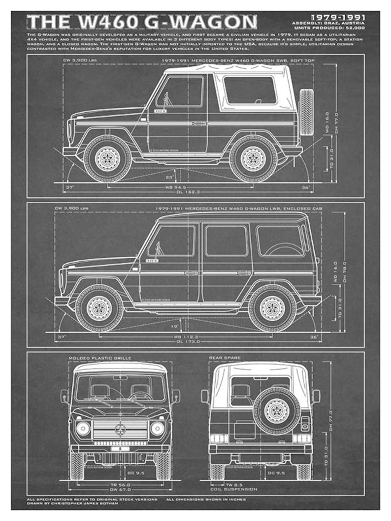 Mercedes-Benz G-Klasse der ersten Generation – Bauplan – Wandbild Grey