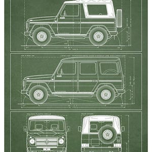 Mercedes-Benz G-Klasse der ersten Generation – Bauplan – Wandbild Grün