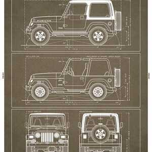TJ Wrangler Jeep Blueprint - Wall Print Brown