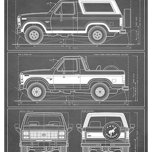 Ford Bronco Third-Gen Blueprint - Wall Print Grey