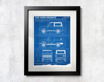 Ford Bronco First-Gen Blueprint: niet-ingelijste muurafdruk