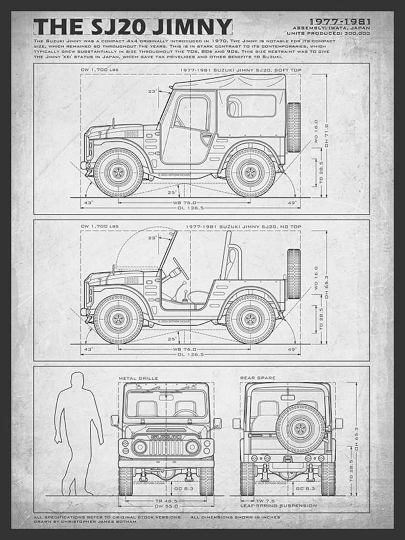 Suzuki LJ80 / SJ20 Jimny Blueprint - Wall Print Paper
