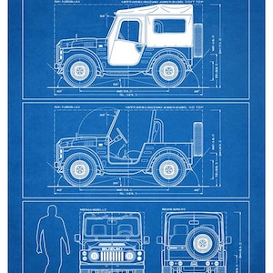 Suzuki LJ80 / SJ20 Jimny Blueprint - Wall Print Blue