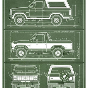 Ford Bronco Third-Gen Blueprint - Wall Print Green
